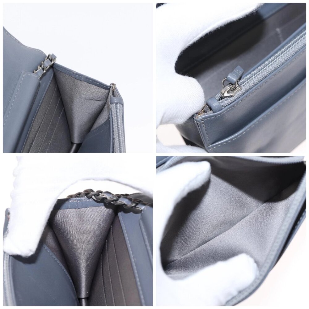 CHANEL Camellia COCO Mark Chain Wallet Patent leather Gray Silver CC Auth 159748 - Picture 15 of 16